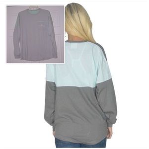 LAUREN JAMES Long Sleeve Beachcomber in Pebble Gray with Mint Seersucker